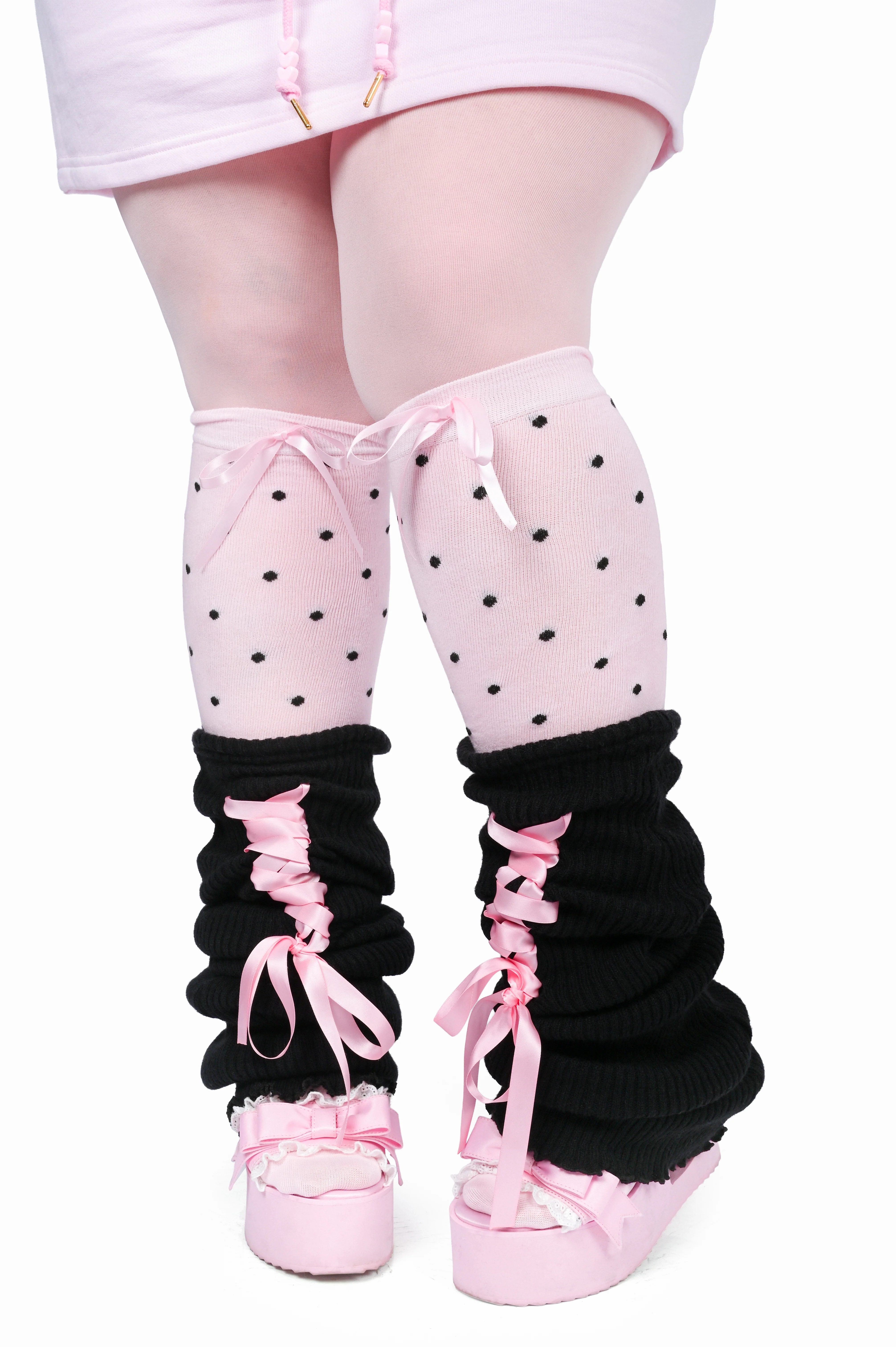 Knee High Dot Socks - Pink/Black - Image 2