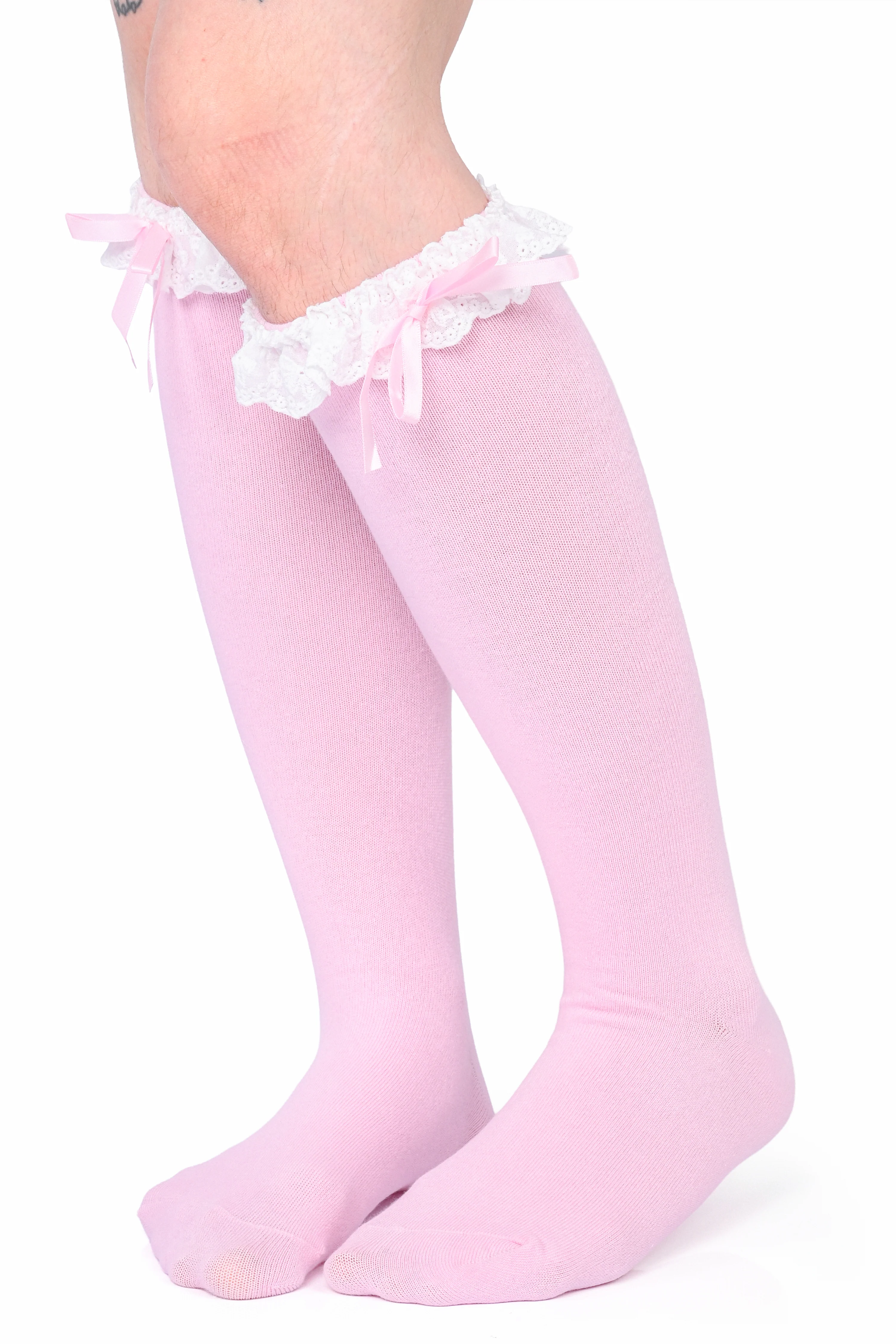 Marie Knee High Ruffle Socks -Pink
