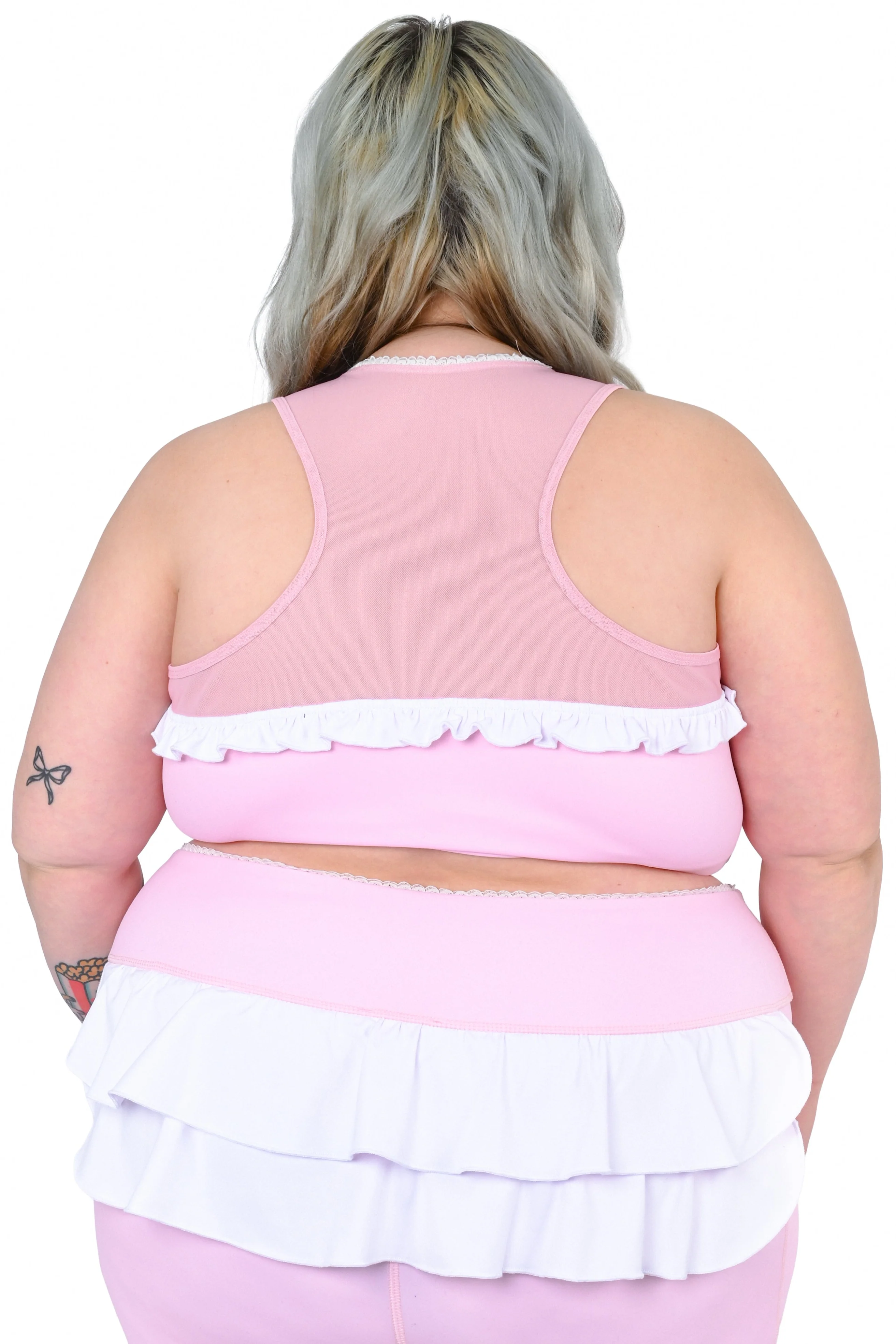 Pink Ruffle Racerback Sports Bra - Image 4