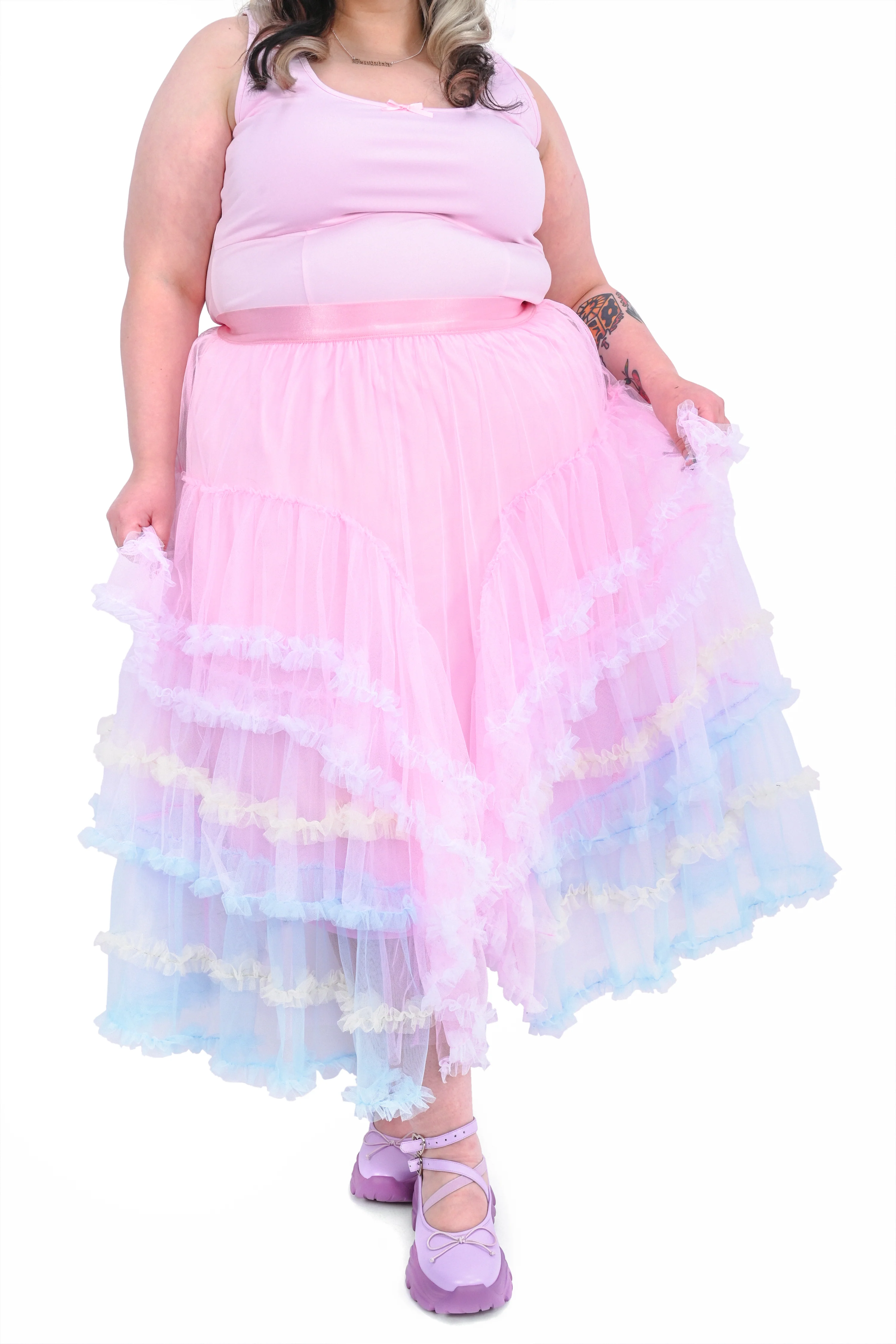Rainbow Ruffle Maxi Skirt