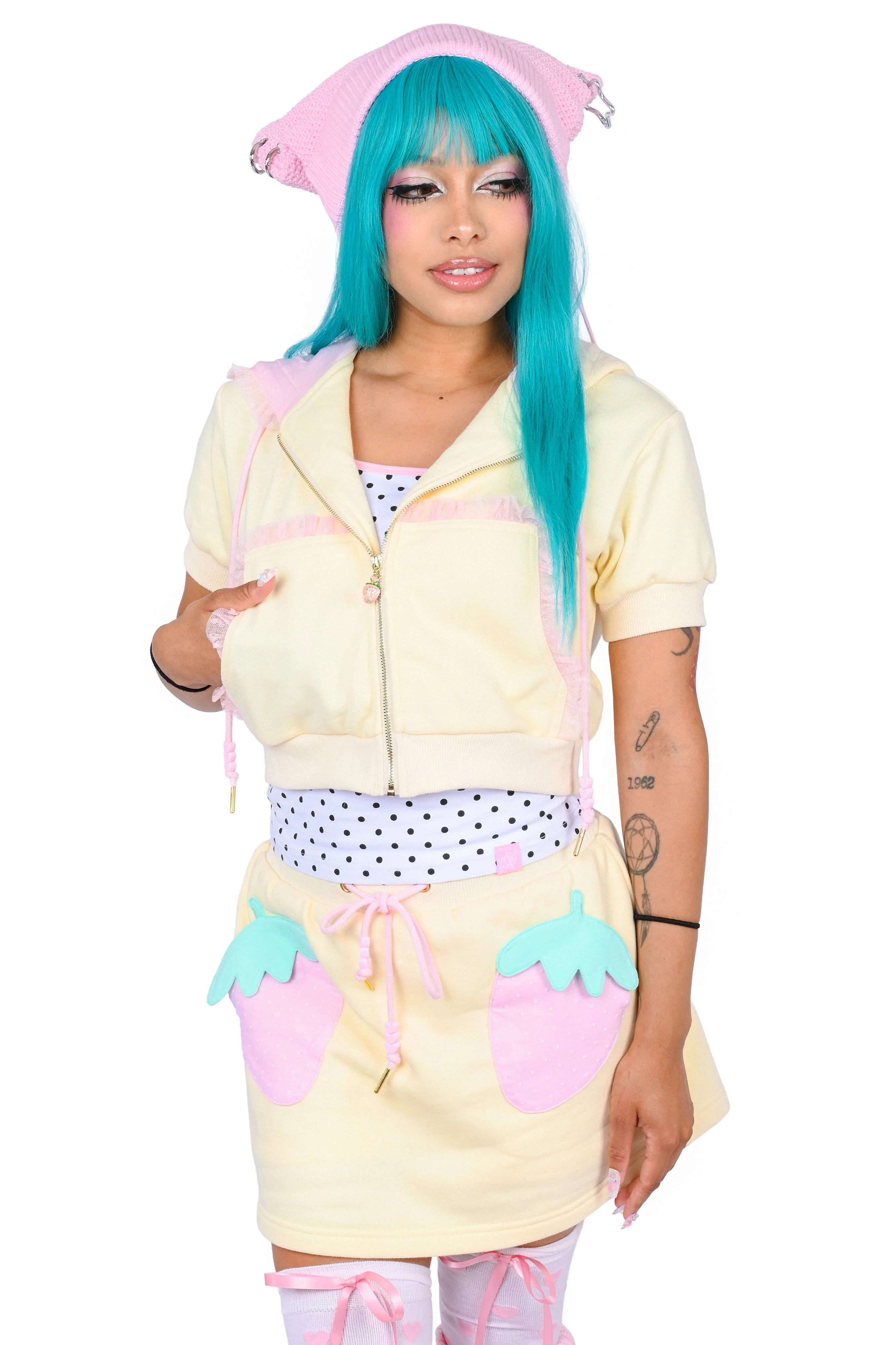 Strawberry Short-Sleeve Cropped Hoodie - Image 2
