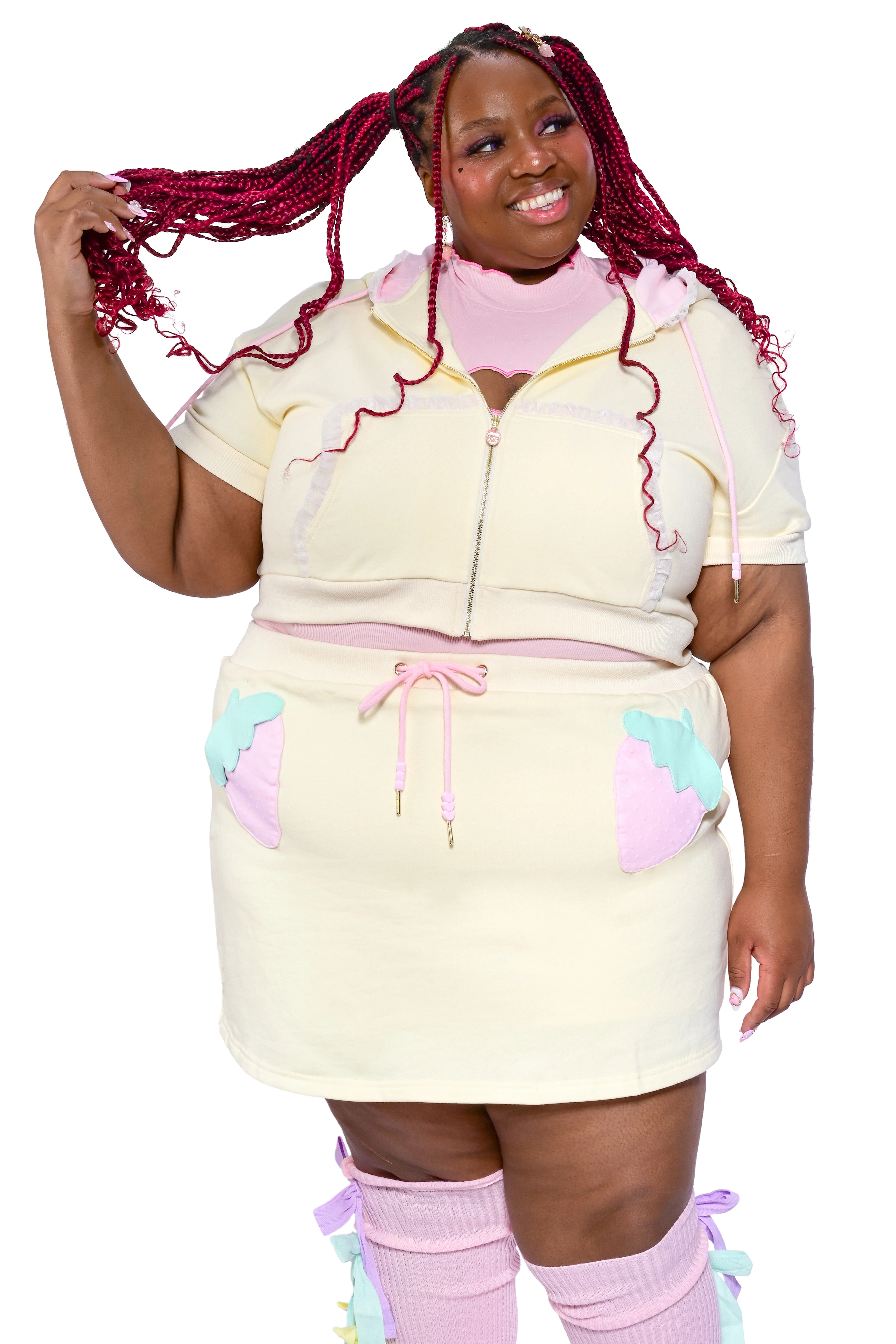 Strawberry Short-Sleeve Cropped Hoodie - Image 3