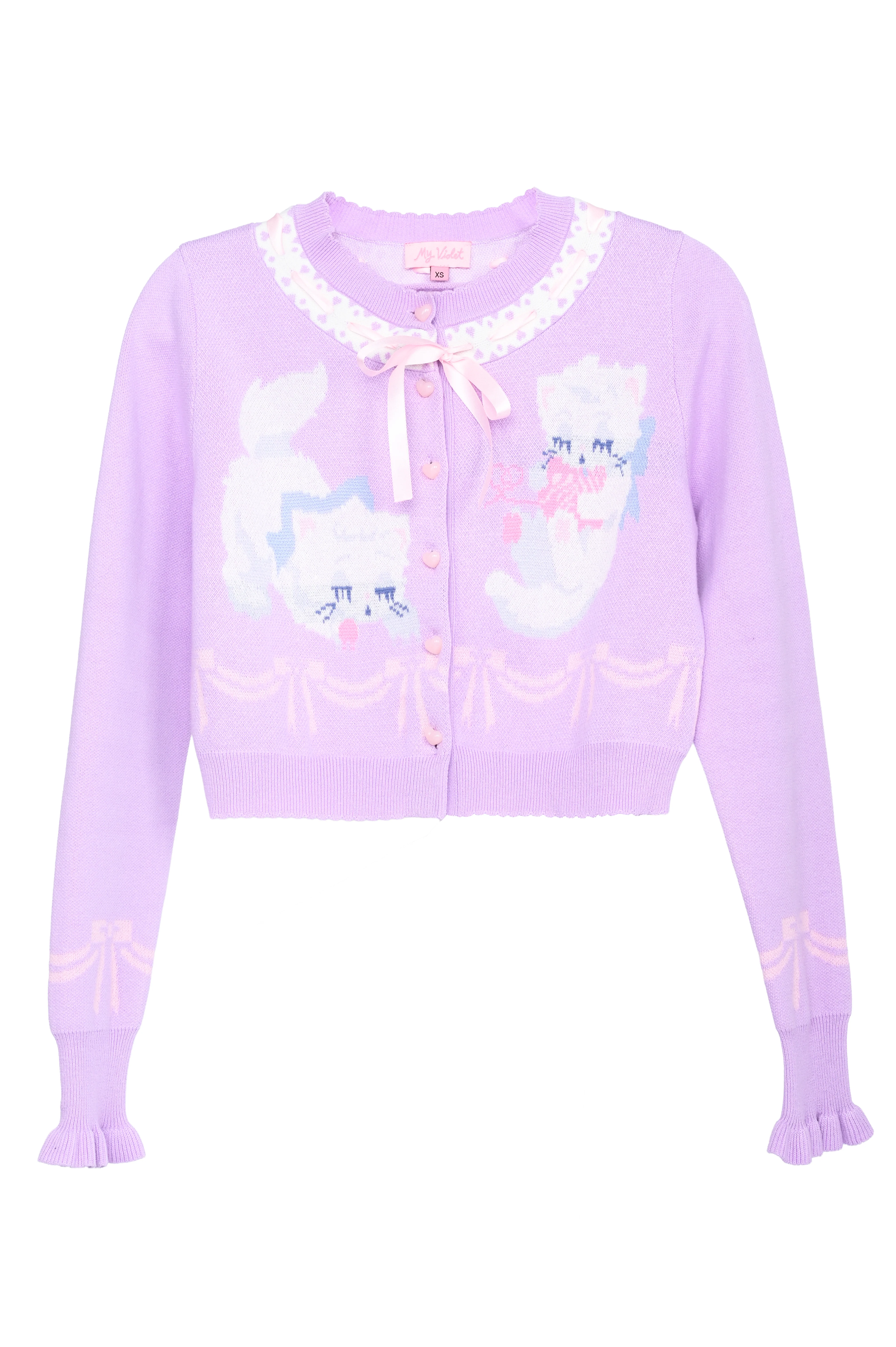 Sleepy Kittens Cropped Cardigan - Lilac - Image 11